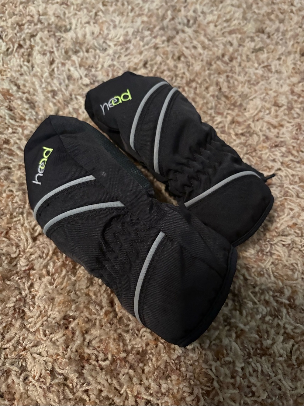 HEAD Kids XXS Black Mittens with Neon Green Logo and Reflective Trim